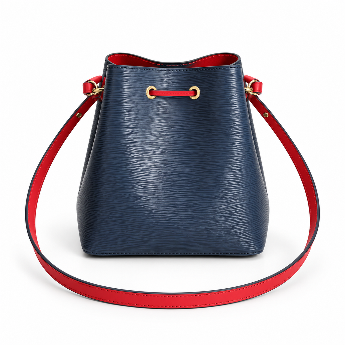 Navy Textured Bucket Bag With Drawstring-2