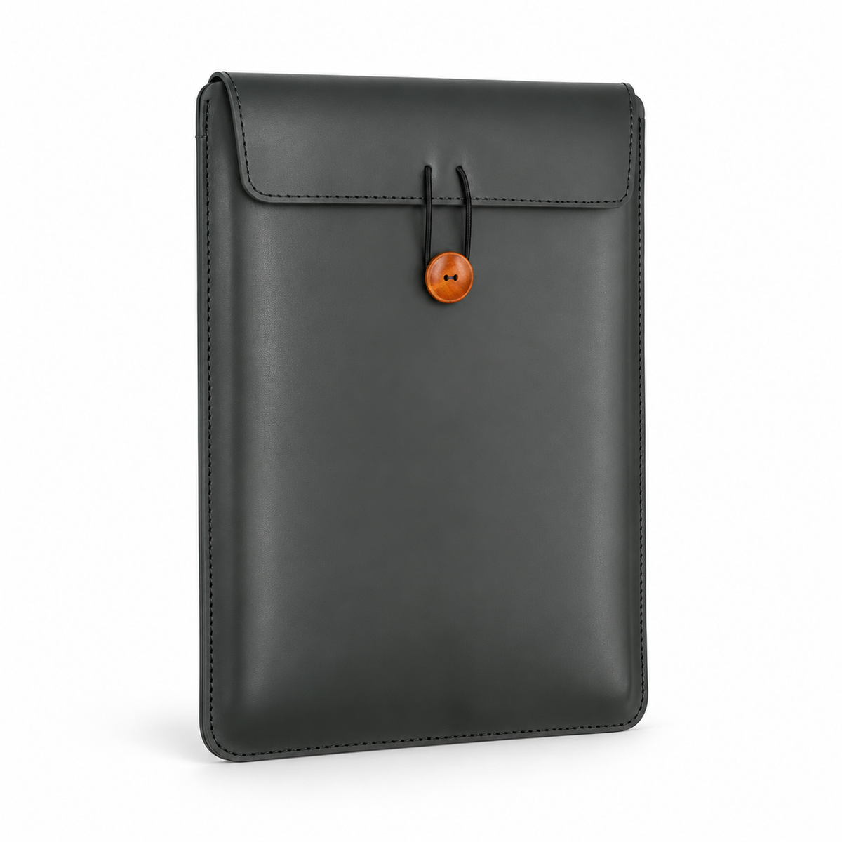 Dim Black Leather Button Laptop Bag-1