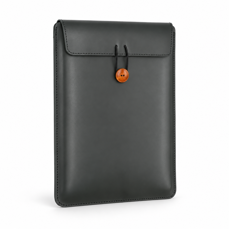 Dim Black Leather Button Laptop Bag-1