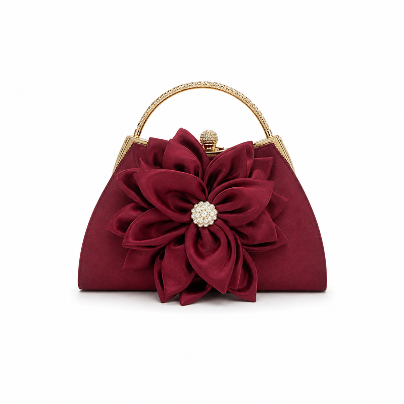 Burgundy Floral Clutch with Pearl Embellishment-2