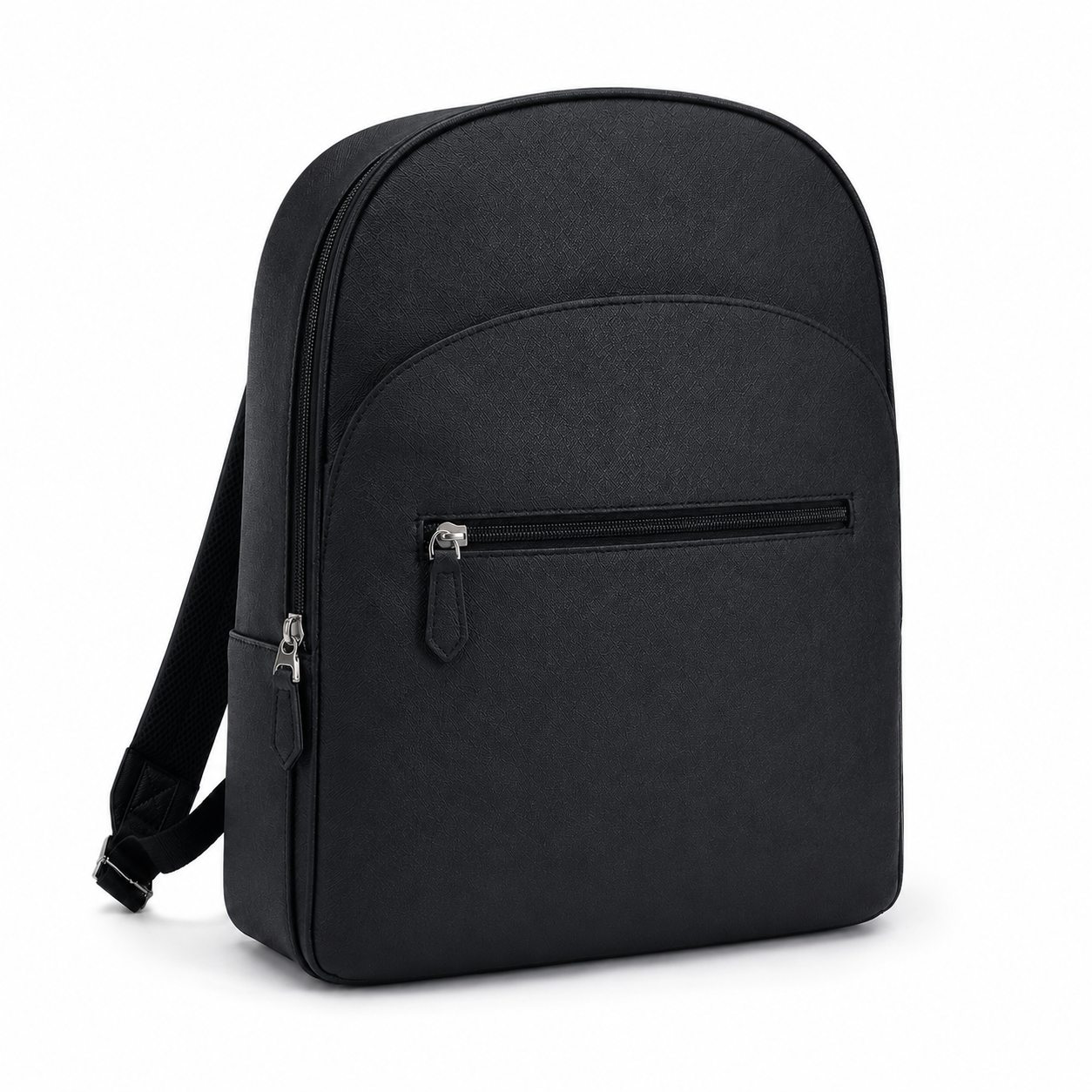 Black-015 Minimalist Textured Backpack with Front Zip Pocket-1