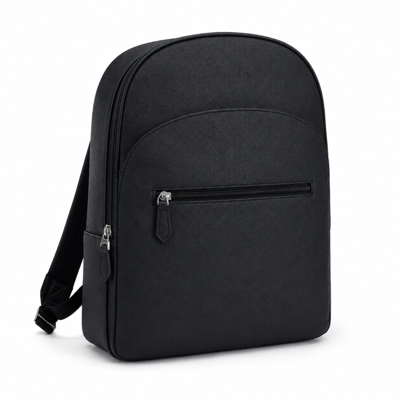 Black-015 Minimalist Textured Backpack with Front Zip Pocket-1