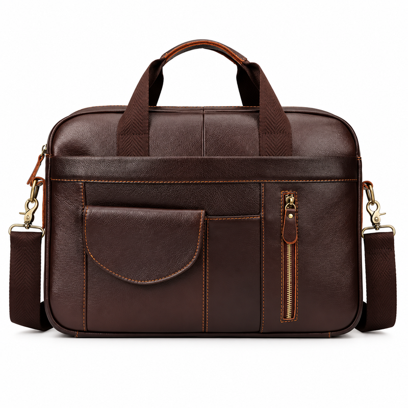 Classic Dark Brown Leather Business Briefcase-4