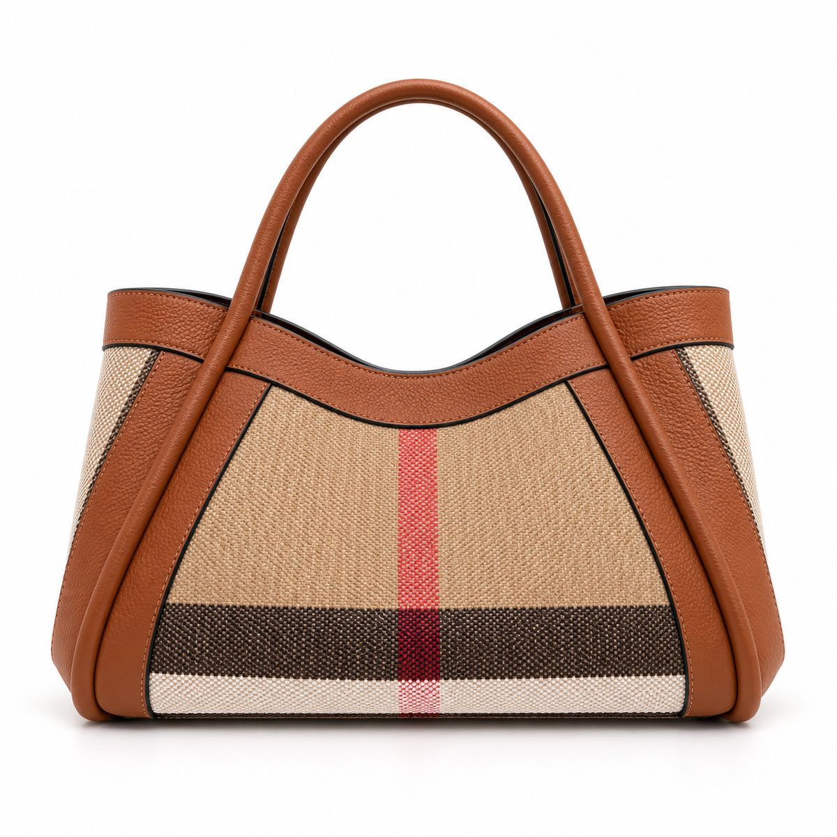 Classic Plaid Leather Canvas Tote Bag-12