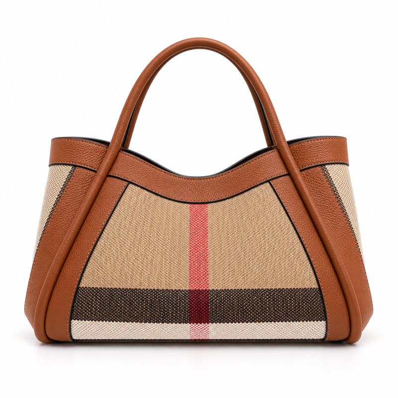 Classic Plaid Leather Canvas Tote Bag-12