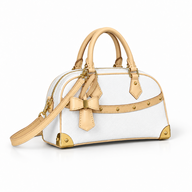 Elegant White Bow Trim Satchel Handbag-1