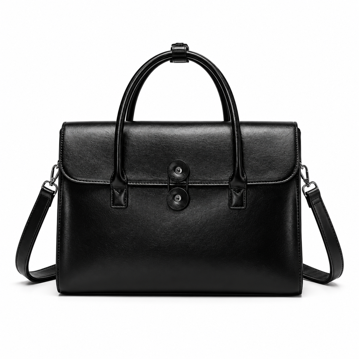 Classic Black Leather Briefcase With Handles-2