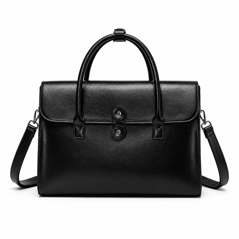 Classic Black Leather Briefcase With Handles-2