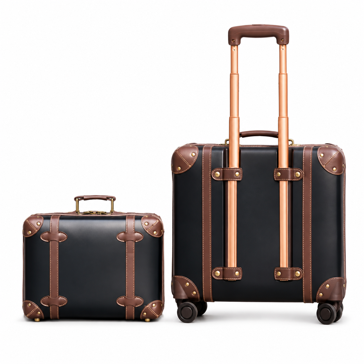 Vintage Black Brown Trim Luggage Set-2