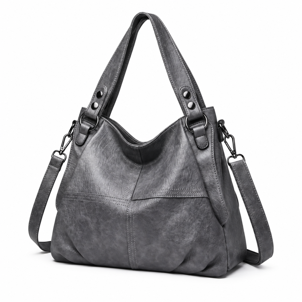 Charcoal Grey Textured Hobo Shoulder Bag-3