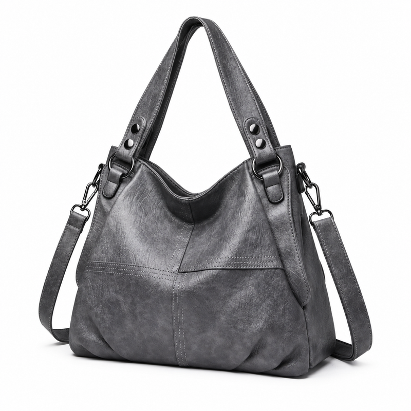 Charcoal Grey Textured Hobo Shoulder Bag-3