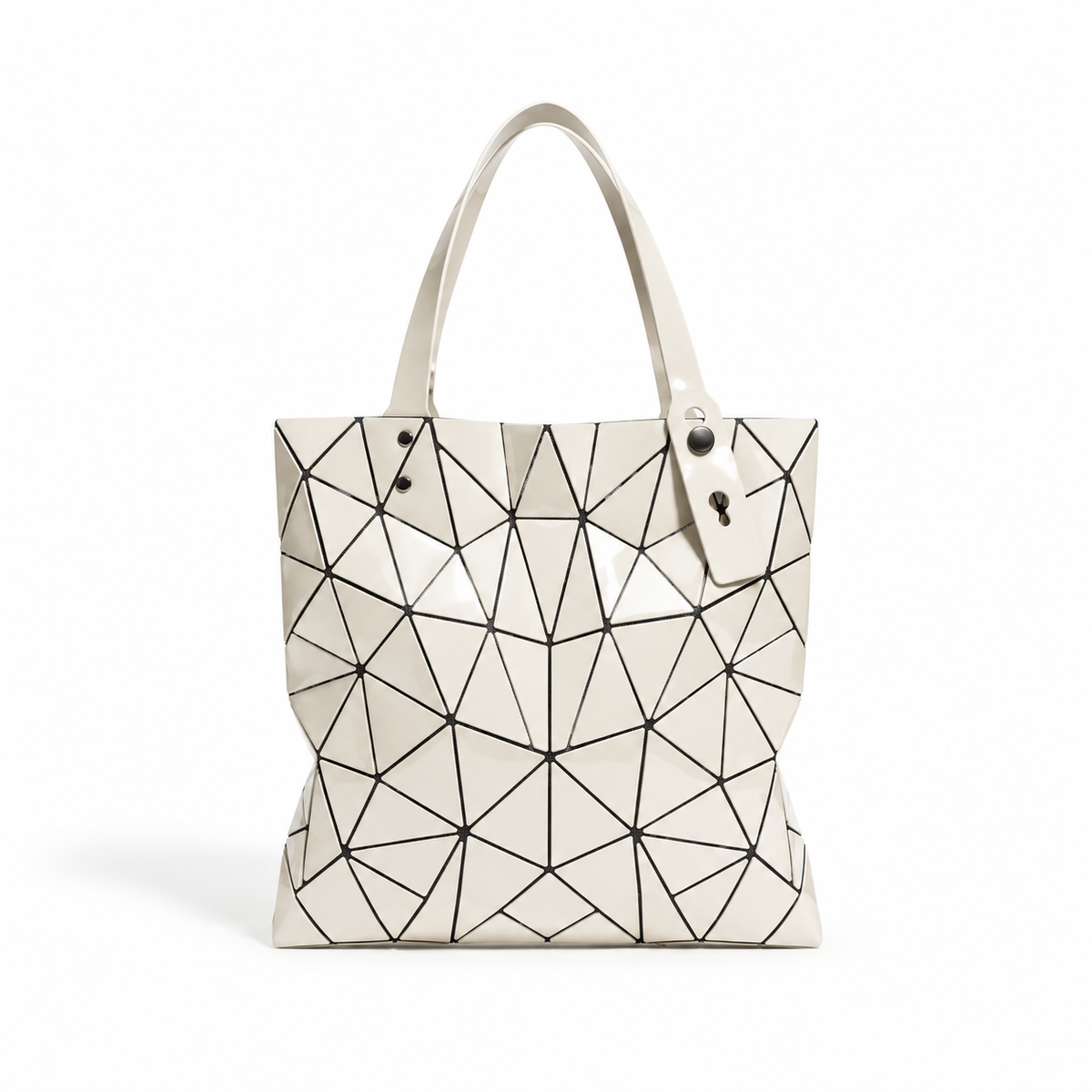 Ivory Geometric Glossy Structured Tote Bag-4