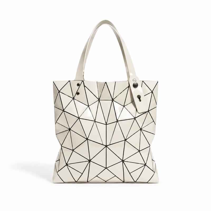 Ivory Geometric Glossy Structured Tote Bag-4