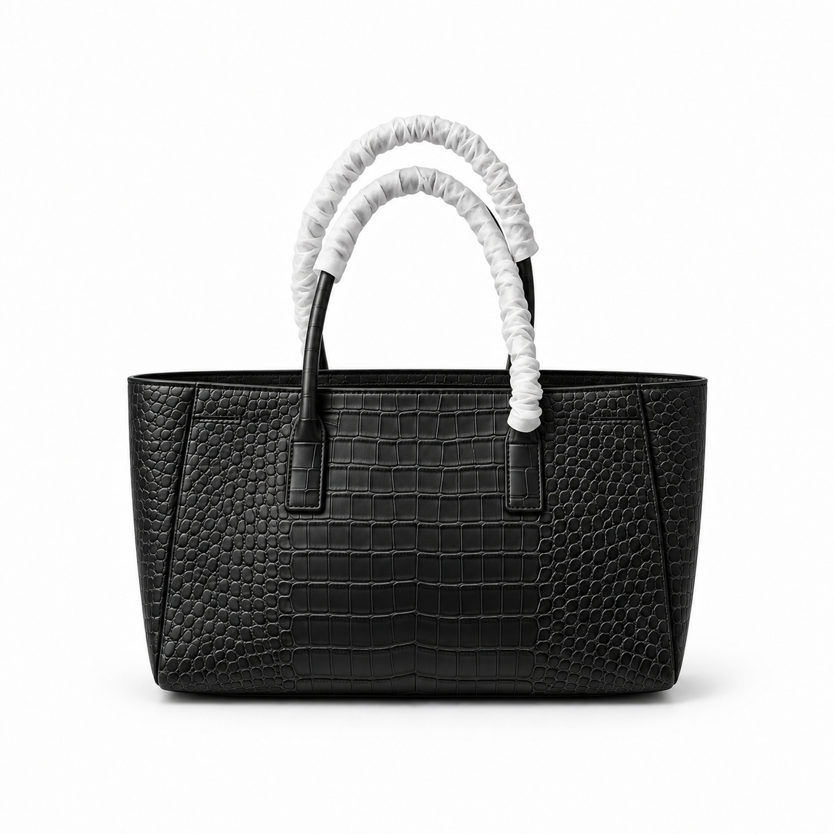 Elegant Black Crocodile Embossed Structured Tote-2