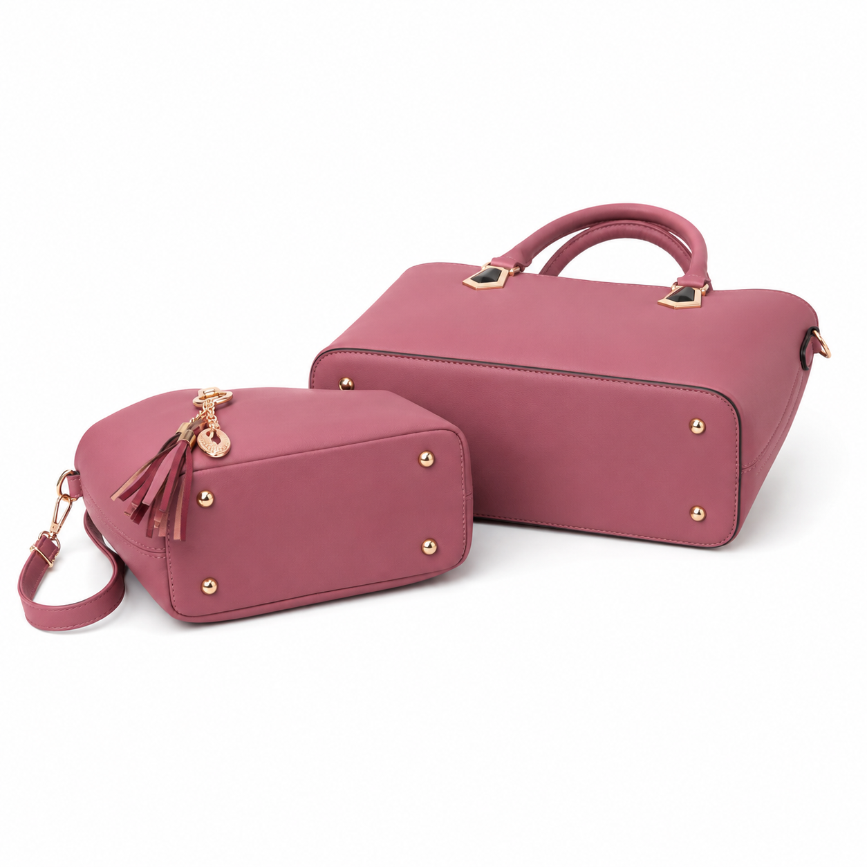 2-Piece Dusty Rose Handbag Set with Tote and Crossbody Bag-3