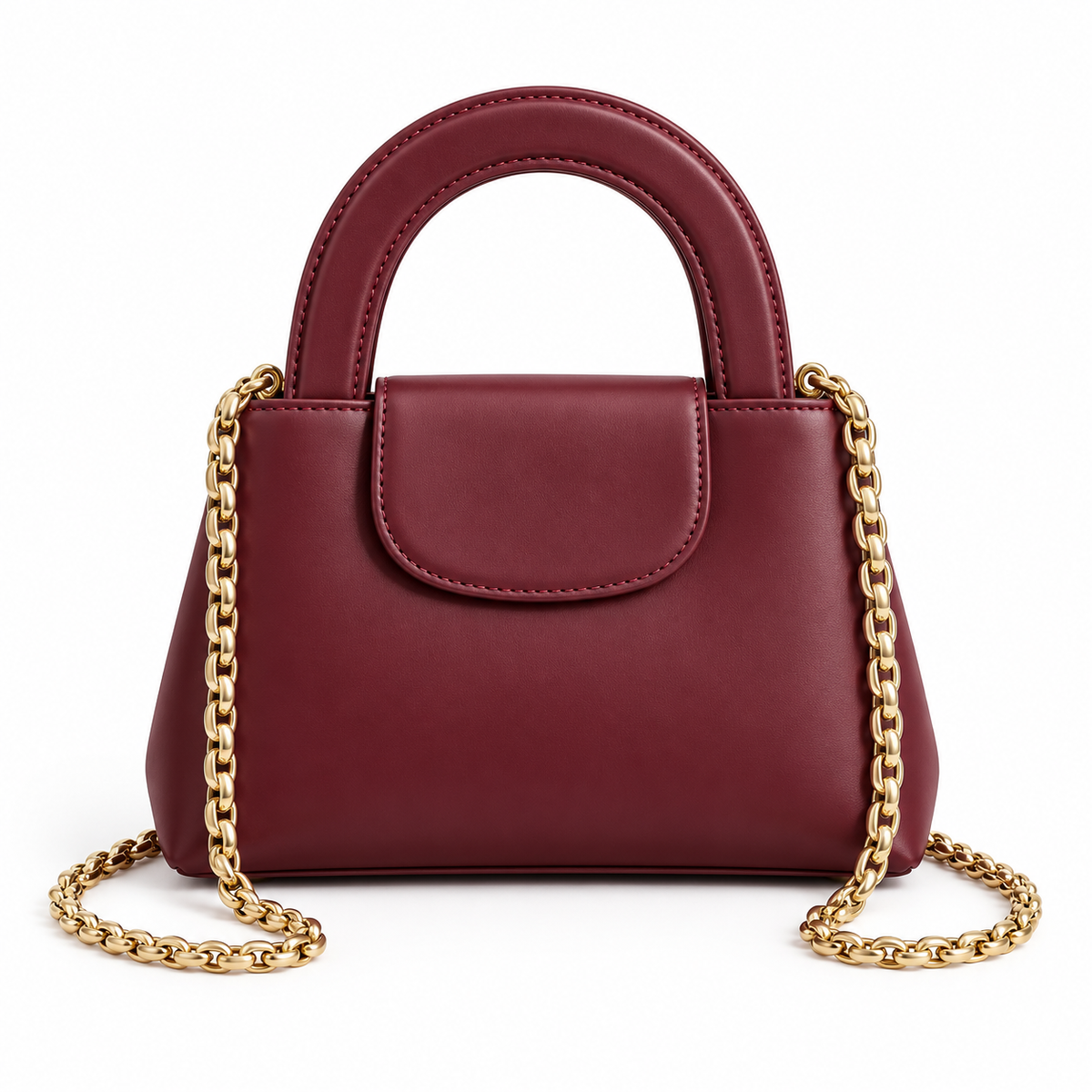 Burgundy Vegan Leather Chain Handle Handbag-3