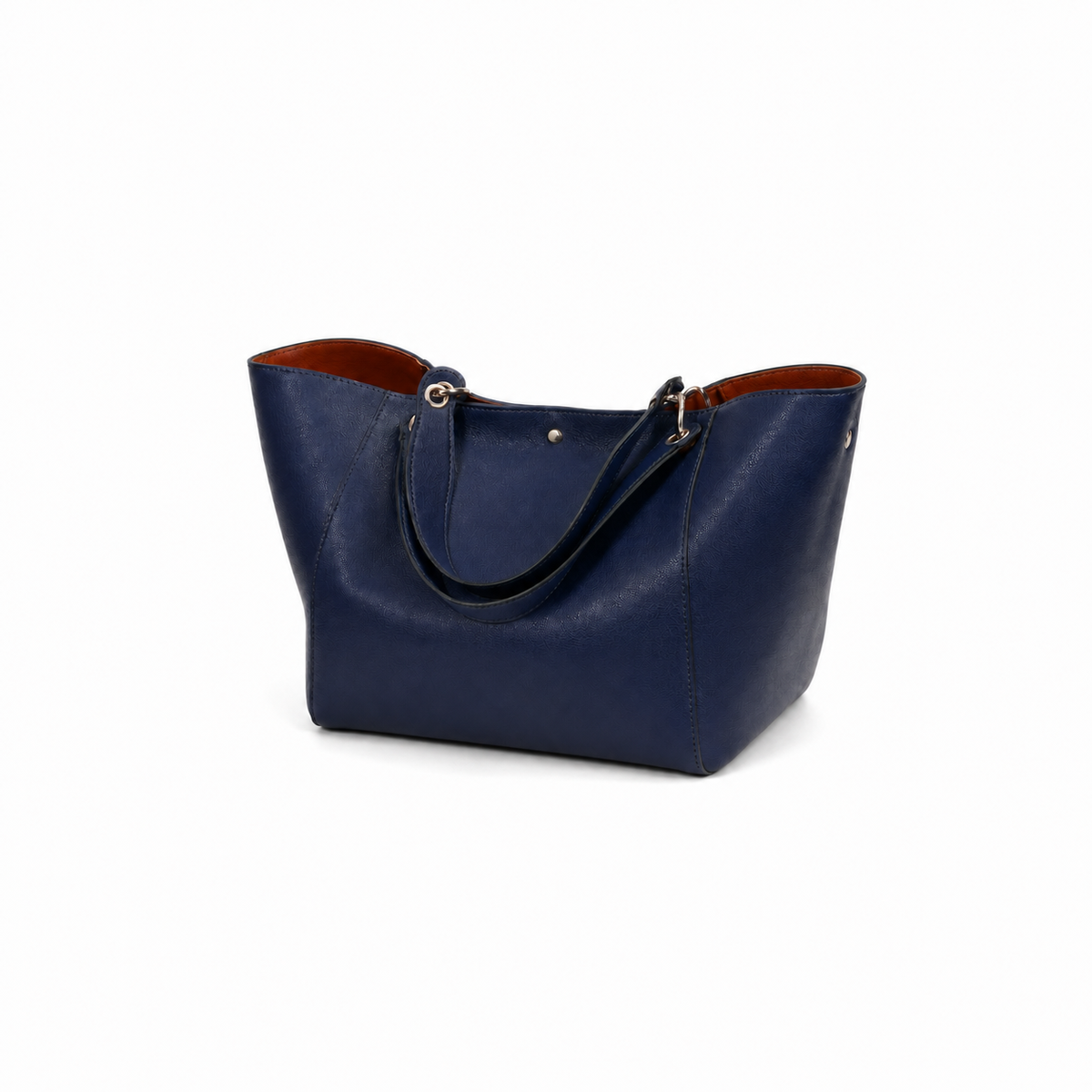 Navy Blue Structured Brown Interior Tote-4