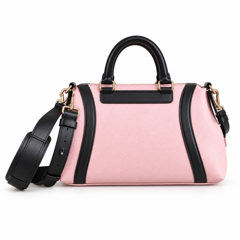 Pink Textured Handbag With Black Trim-2