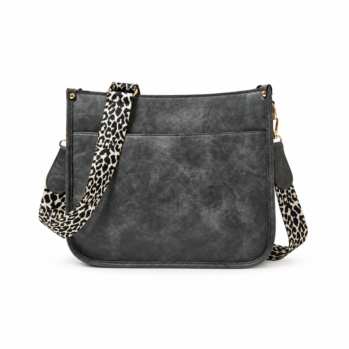 Charcoal Crossbody Bag With Leopard Strap-4