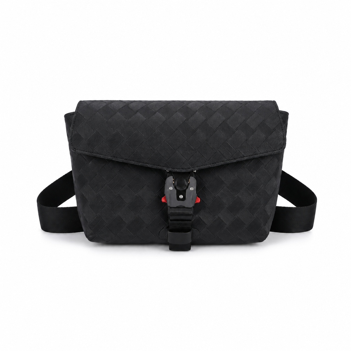 Black Woven Quick-Release Messenger Bag-4