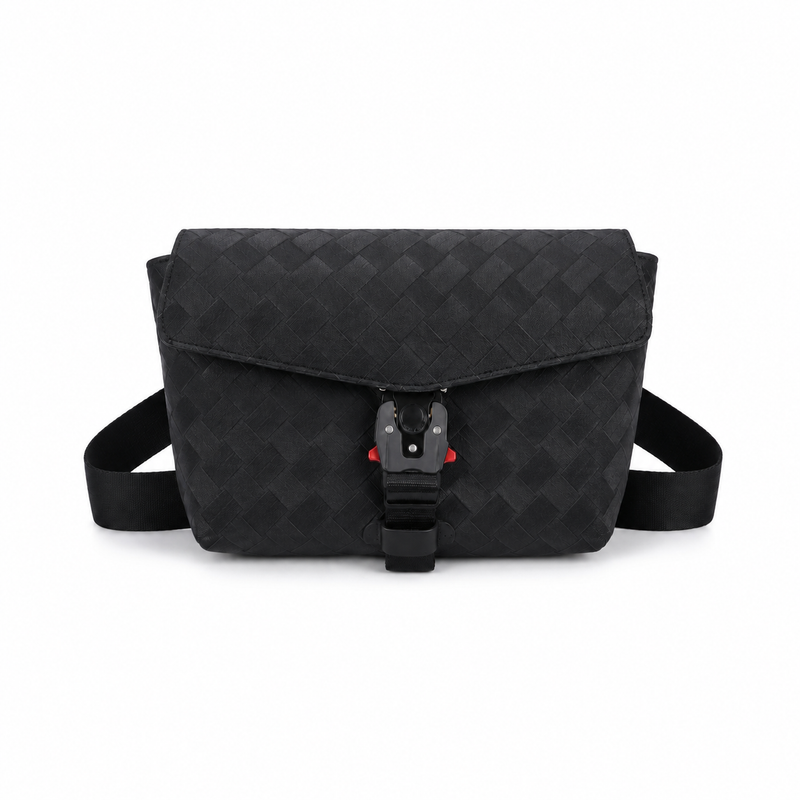 Black Woven Quick-Release Messenger Bag-4