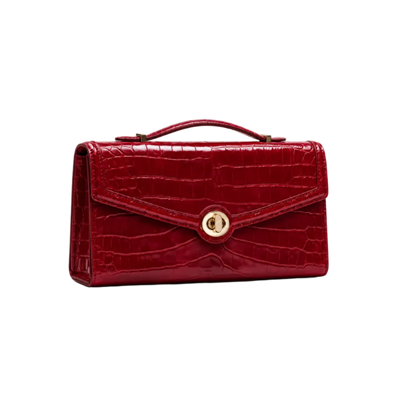 Red Crocodile Embossed Top Handle Clutch-1