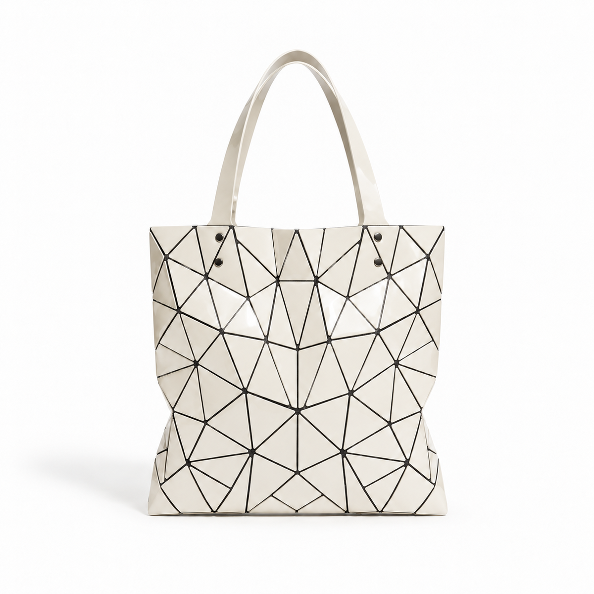 Ivory Geometric Glossy Structured Tote Bag-2
