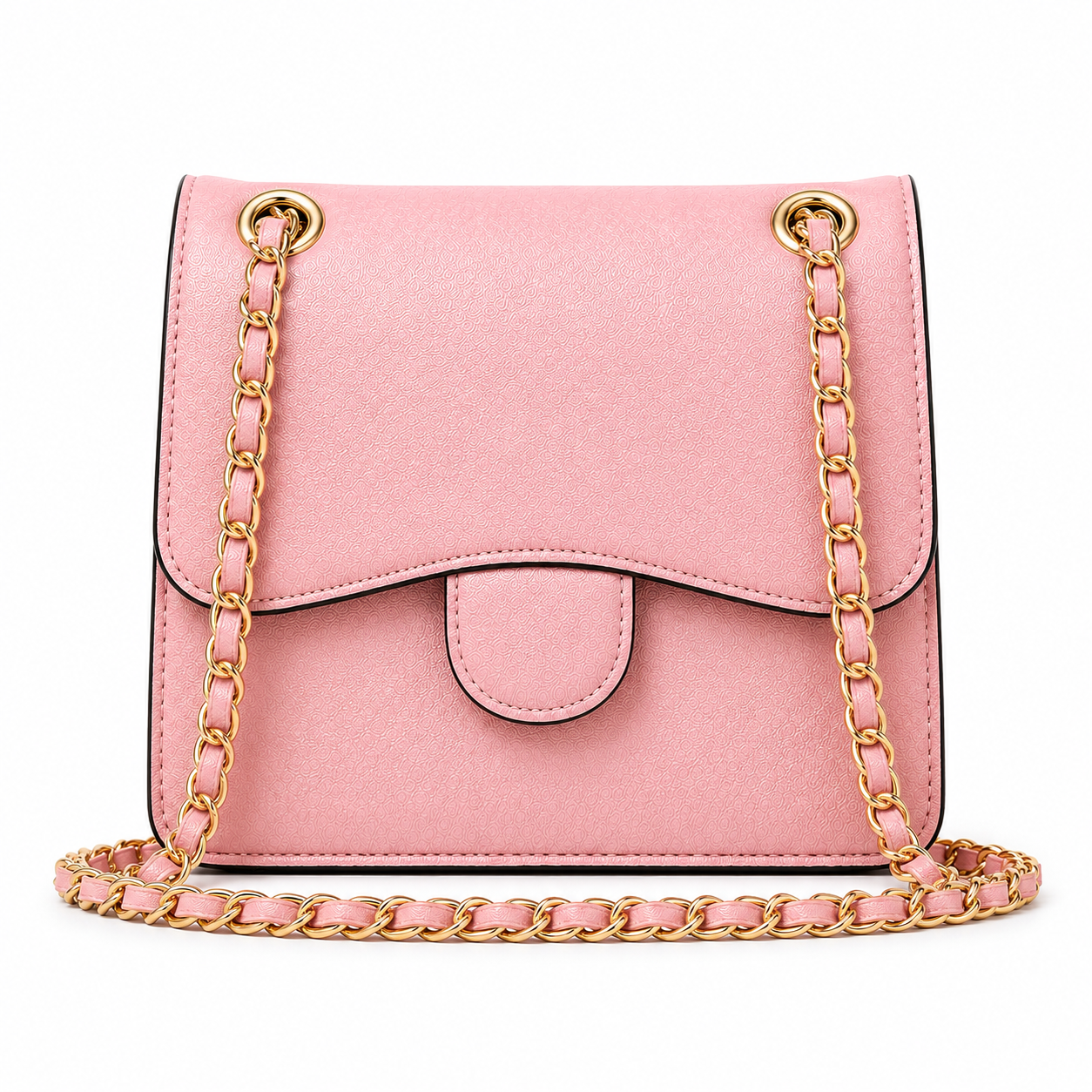 Blush Pink Textured Chain Shoulder Bag-1