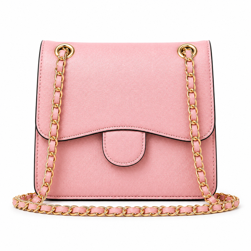 Blush Pink Textured Chain Shoulder Bag-1
