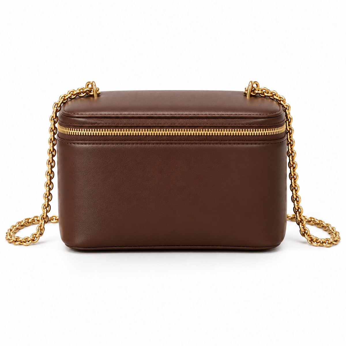 Chocolate Vegan Leather Chain Vanity Bag-2