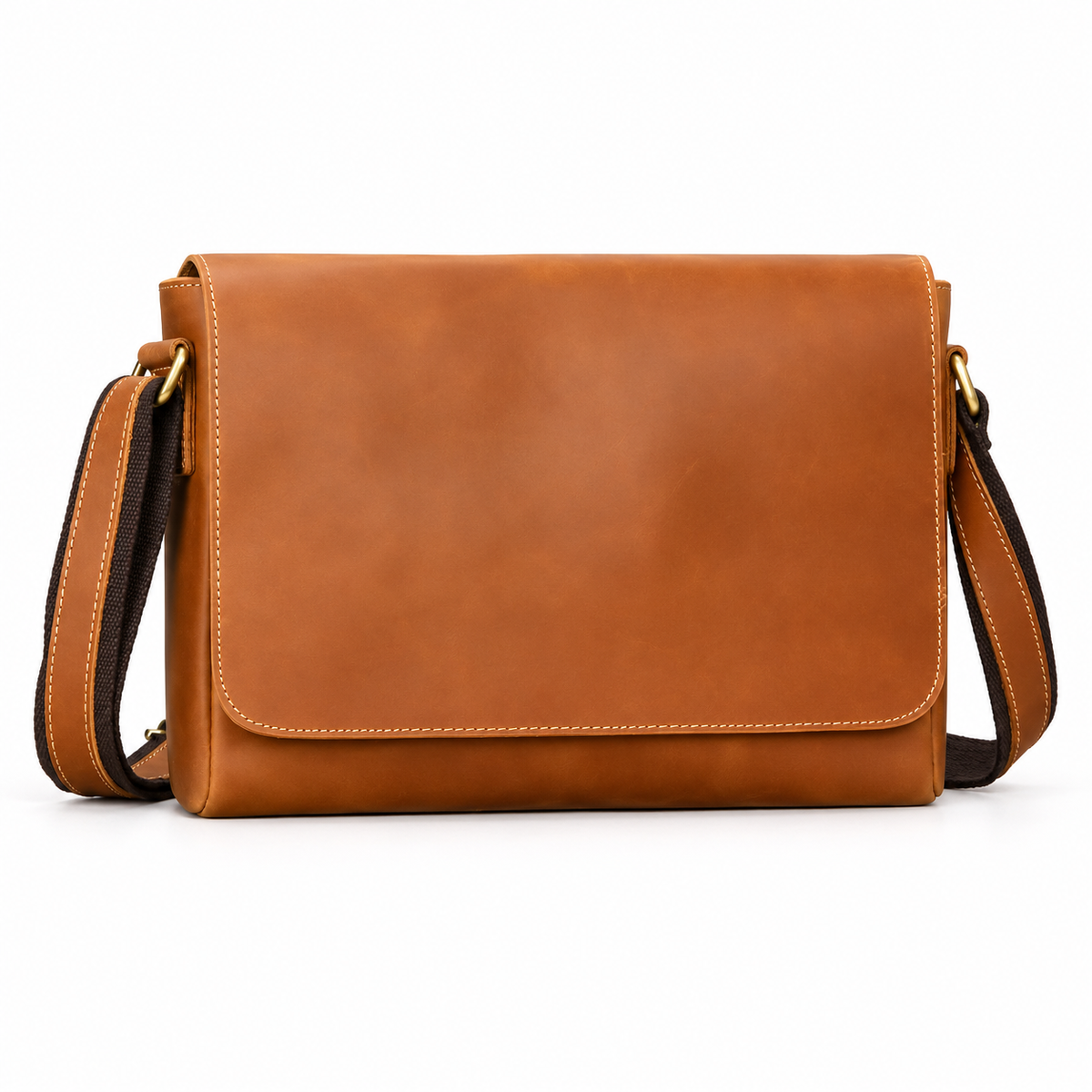 Classic Cognac Leather Crossbody Messenger Bag-4