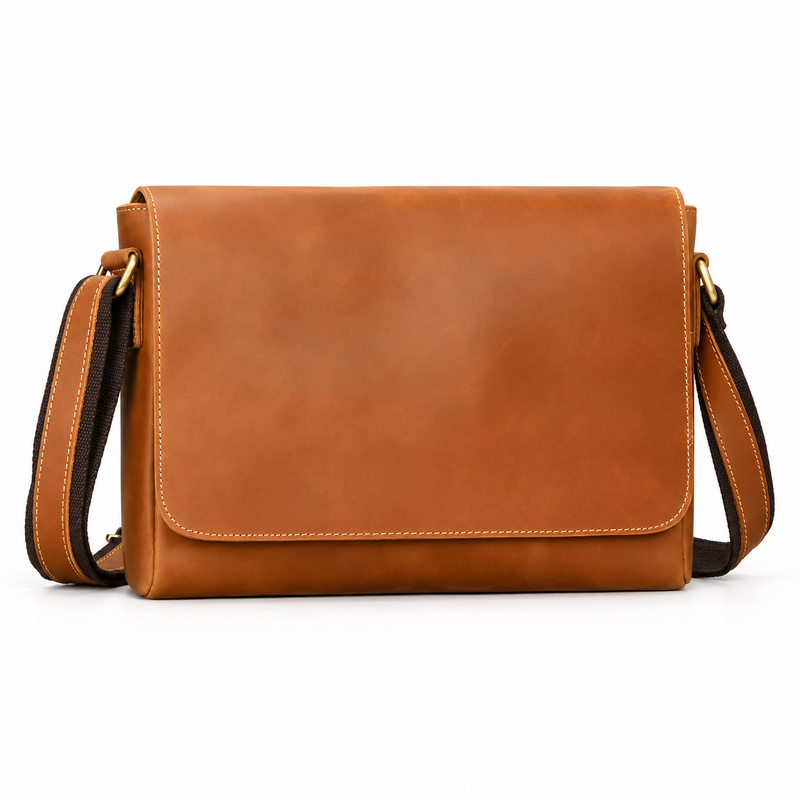 Classic Cognac Leather Crossbody Messenger Bag-4