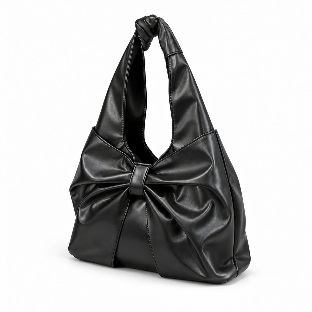 Sleek Bow Detail Black Shoulder Bag-4