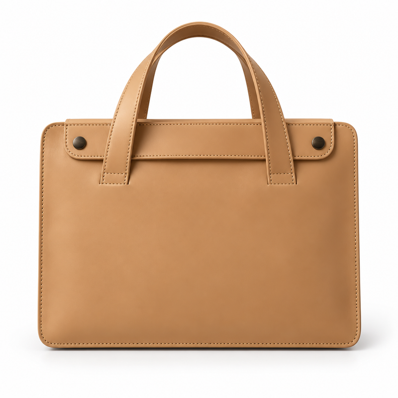 Khaki Leather Laptop Bag With Handles-2