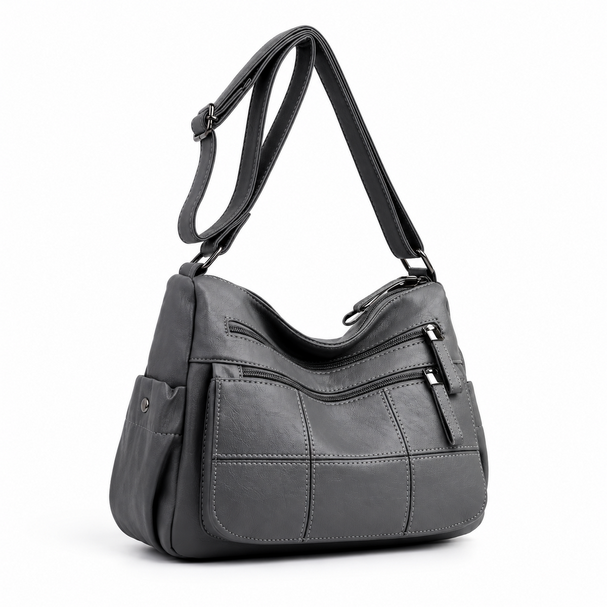 Grey Multi Pocket Adjustable Crossbody Bag-1
