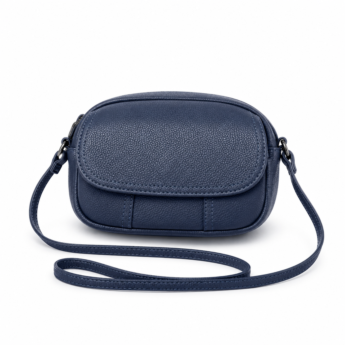 Navy Blue Textured Flap Crossbody Bag-4