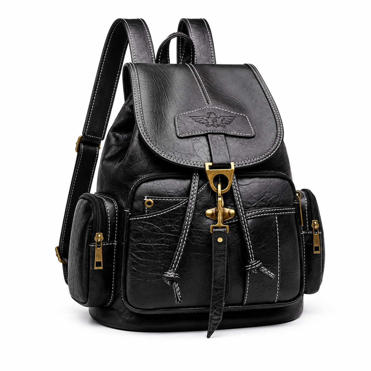 Black Vintage Backpack With Brass Details-1