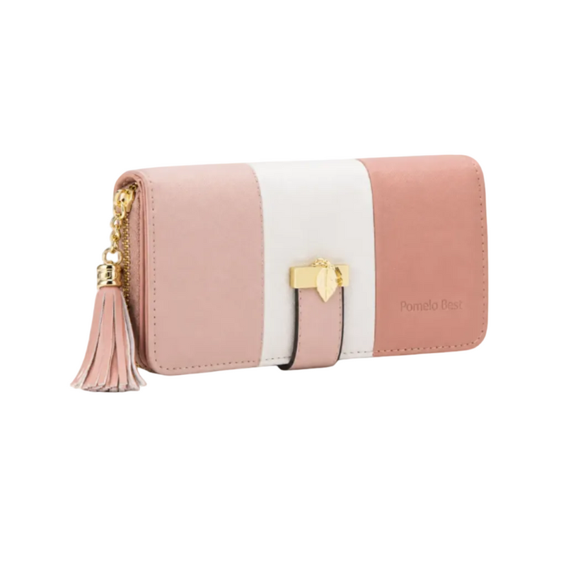 Pink Colour Block Wallet With Tassel-1