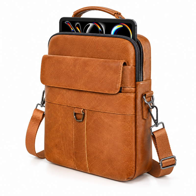 Brown Leather Laptop Bag With Strap-3