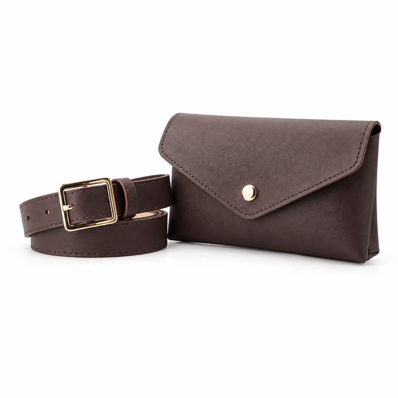 Brown Envelope Waist Bag With Belt-4