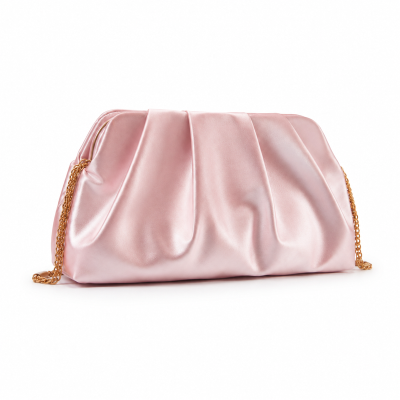 Blush Pink Ruched Satin Clutch Bag-2