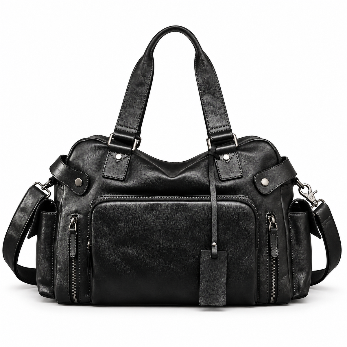 Vintage Black Multi Pocket Shoulder Handbag-4