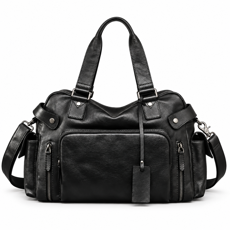 Vintage Black Multi Pocket Shoulder Handbag-4
