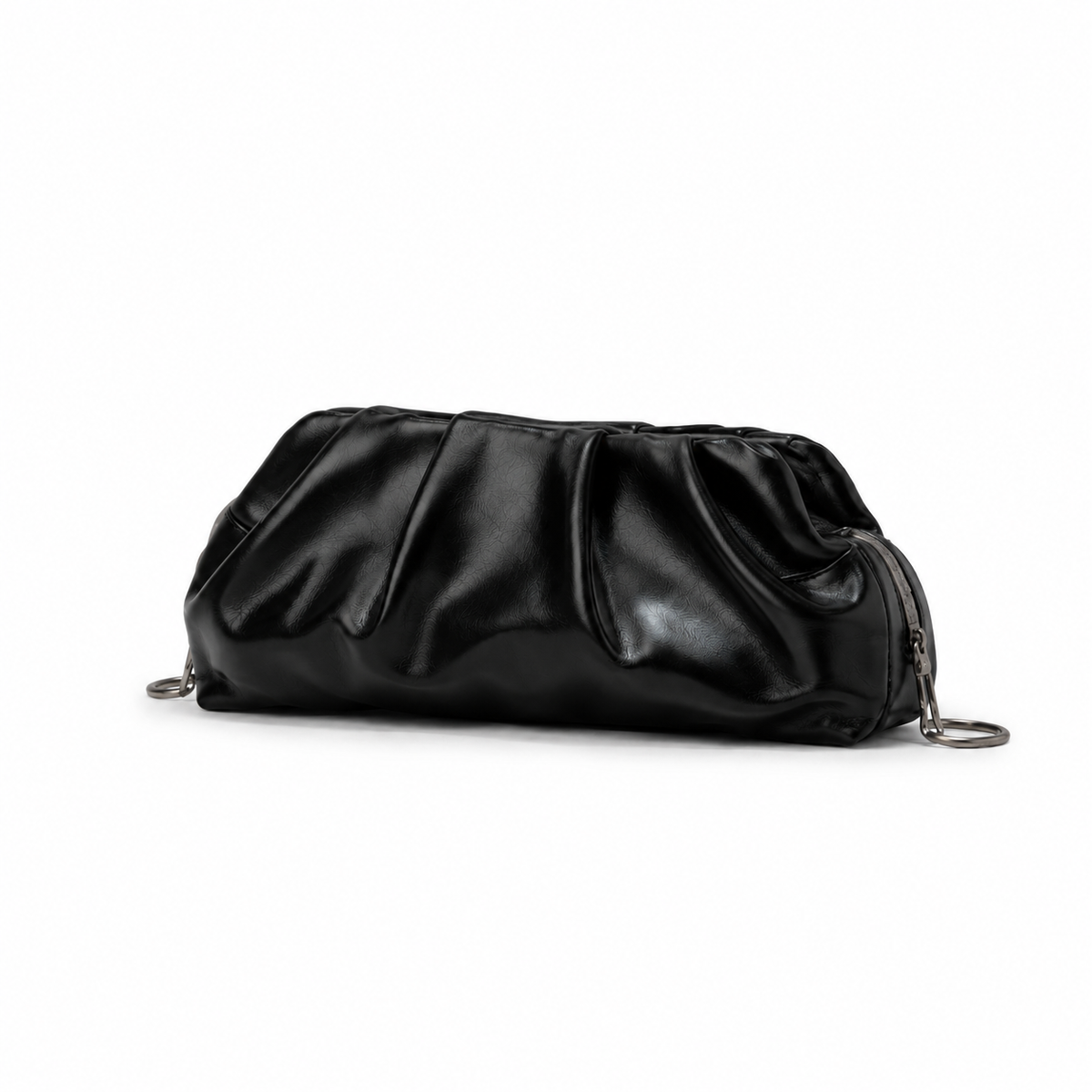 Black Ruched Leather-Style Clutch Bag-2