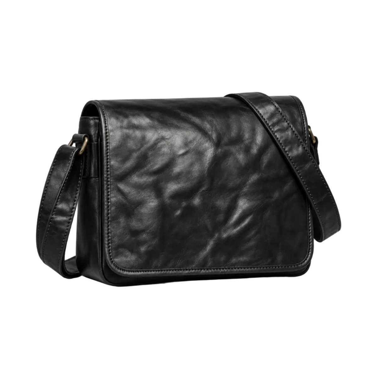 Classic Black Leather Flap Satchel Bag-1