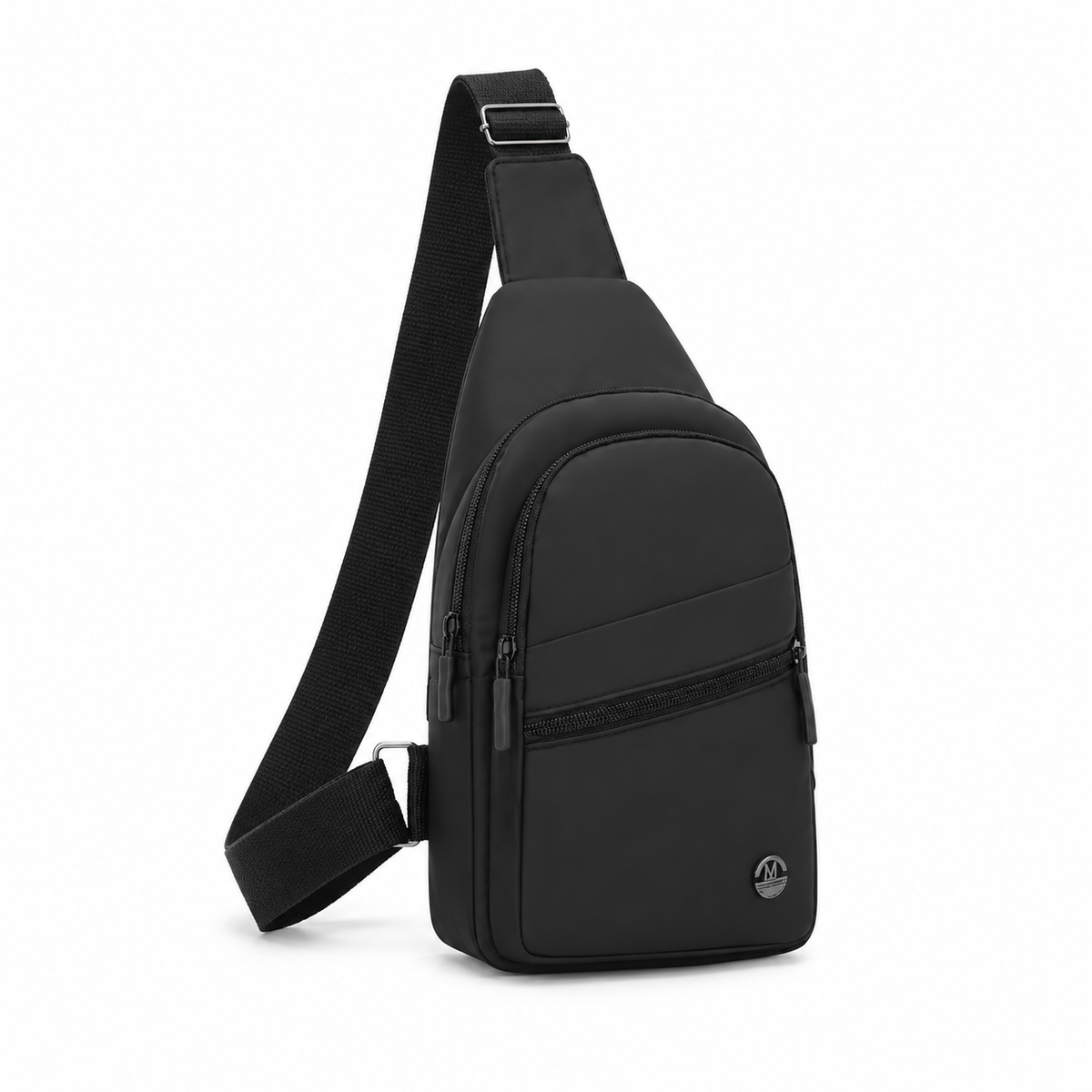 Black Sling Crossbody Bag With Zippers-1