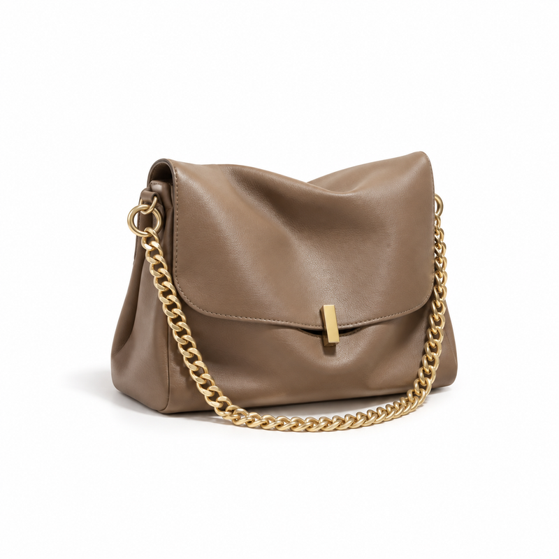 Brown Gold Chain Slouch Shoulder Bag-1