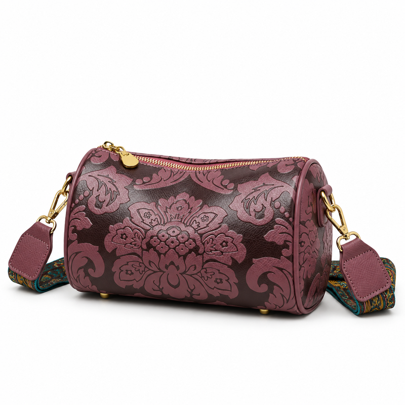 Vintage Floral Damask Barrel Crossbody Bag-2