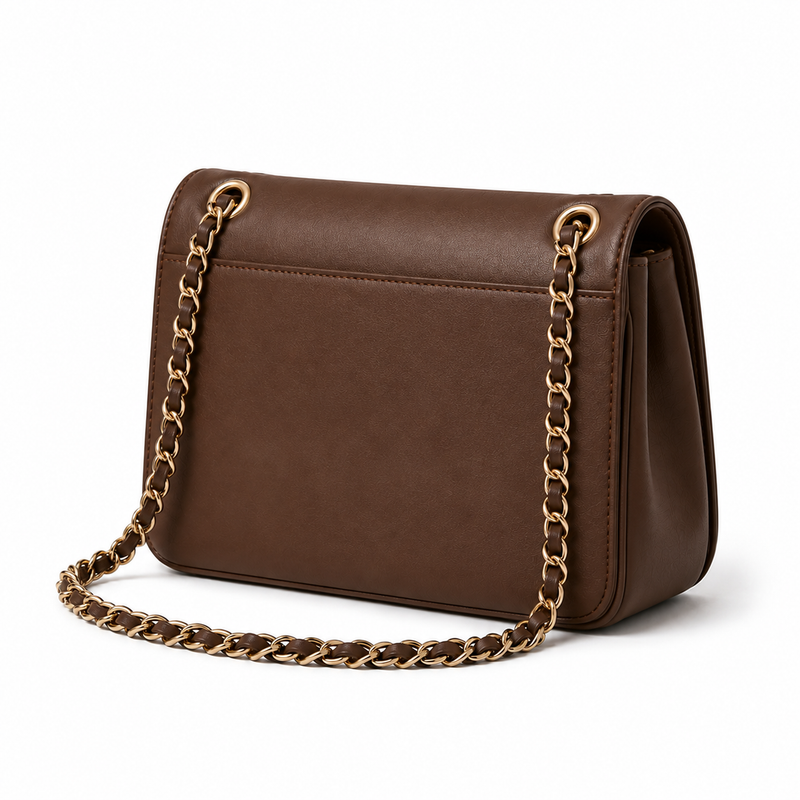 Chocolate Brown Chain Strap Flap Shoulder Bag-2