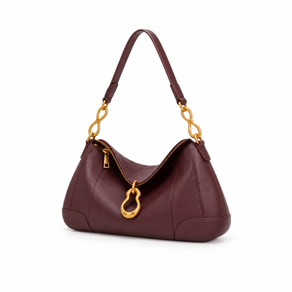 Burgundy Gold Chain Hobo Shoulder Bag-4